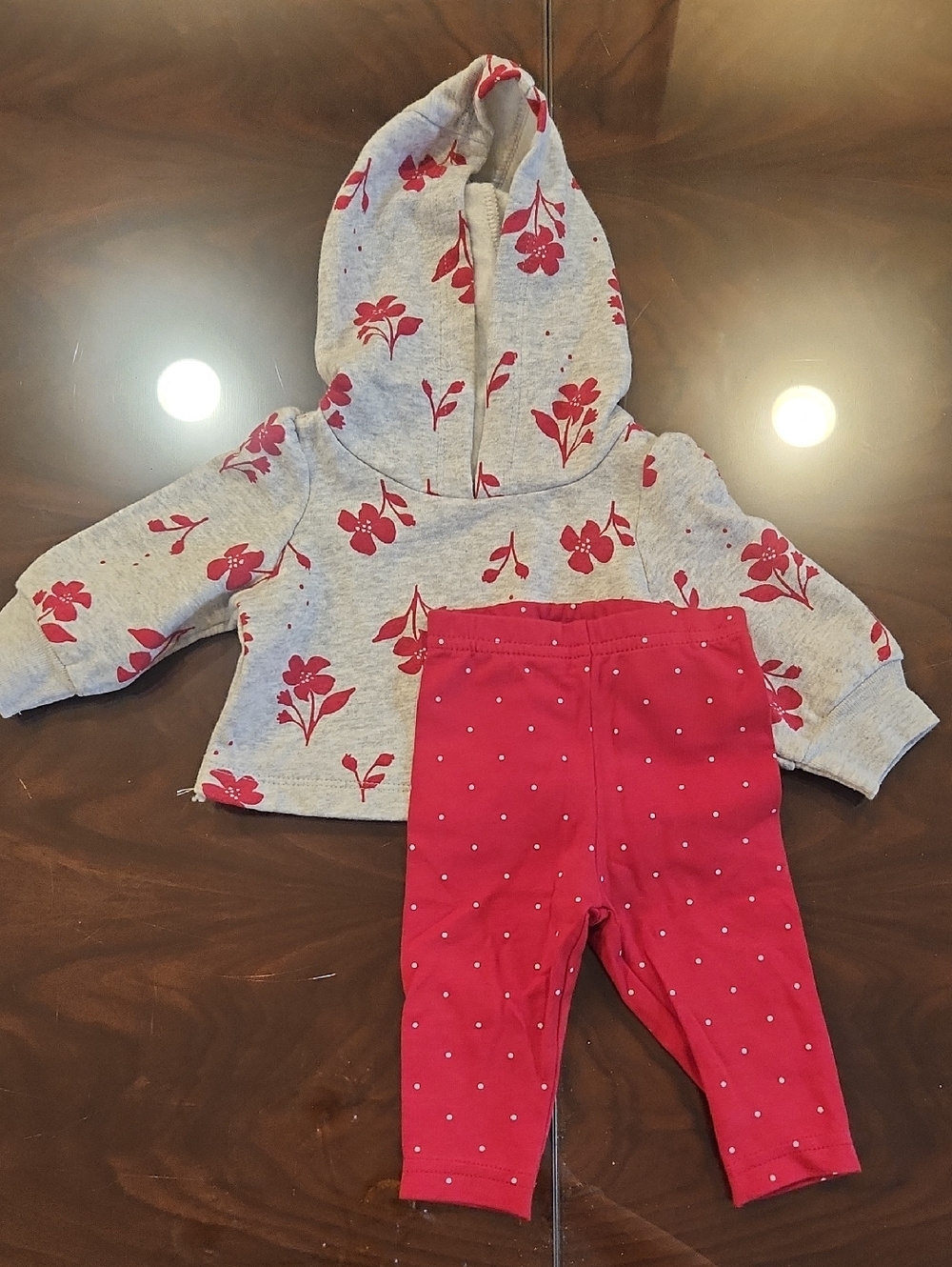 Carter's Gray Hoodie Set with Red Floral Accents